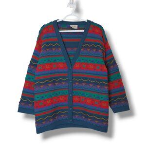 Vintage 90s 3D Knit Cardigan Sweater Blue Size S